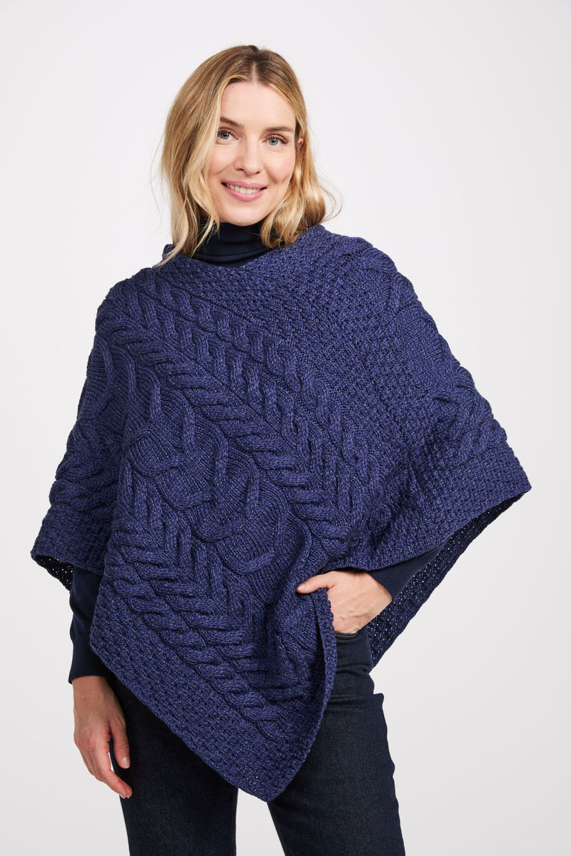Merino wool poncho, Ireland, wool aran poncho, shawl, knitwear, navy poncho, aran poncho