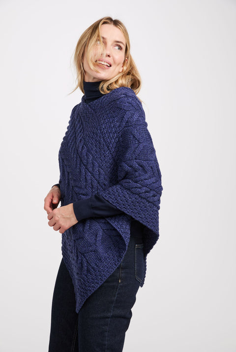 Aasleagh Falls Damen Aran Poncho – Marineblau