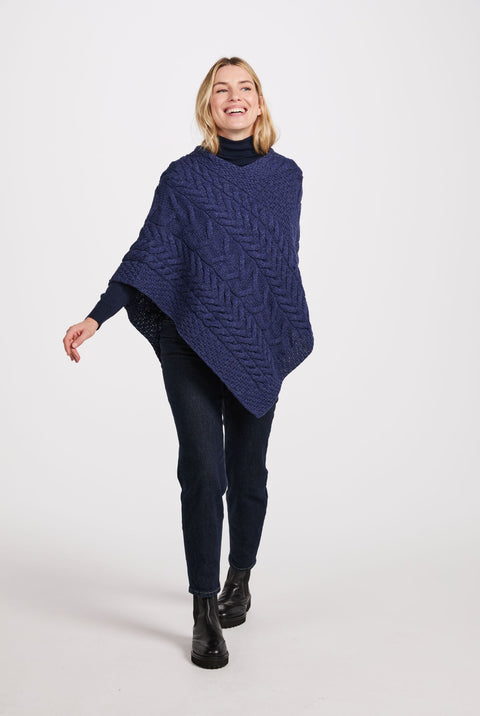 Aasleagh Falls Damen Aran Poncho – Marineblau