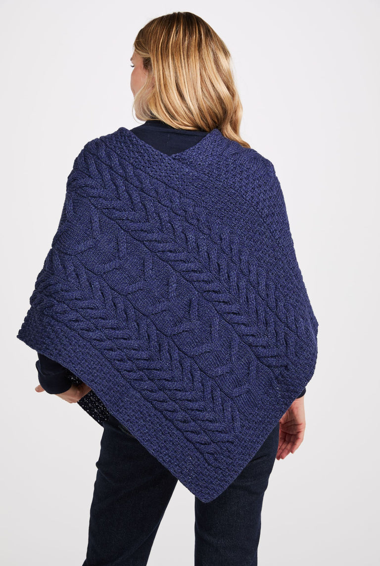 Aasleagh Falls Ladies Aran Poncho - Navy