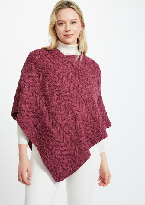 Aasleagh Falls Ladies Aran Poncho - Jam