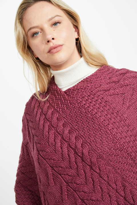 Aasleagh Falls Ladies Aran Poncho - Jam