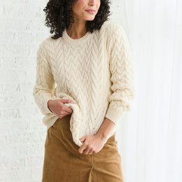 Omey Damen Aran Pullover mit Rundhalsausschnitt - Creme
