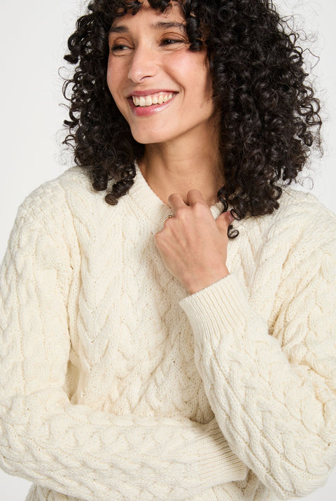 Pull ras du cou Omey pour femme Aran - Crème