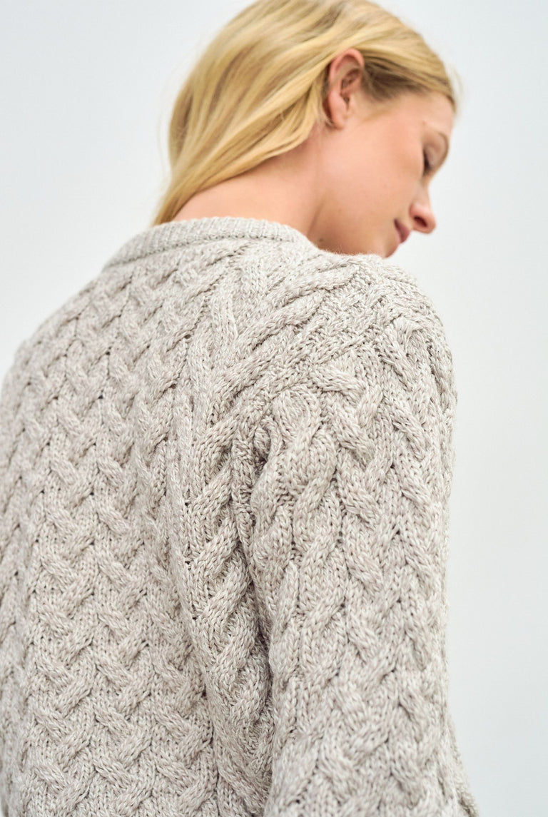 Omey Ladies Aran Crew Neck Sweater - Oat