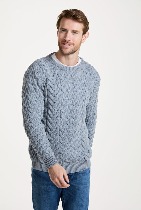 Omey Herren Aran Pullover mit Rundhalsausschnitt - Blau