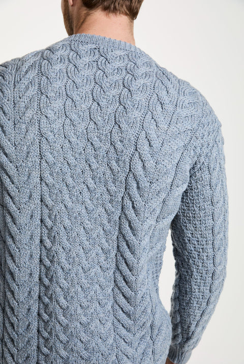 Omey Mens Aran Crew Neck Sweater - Blue