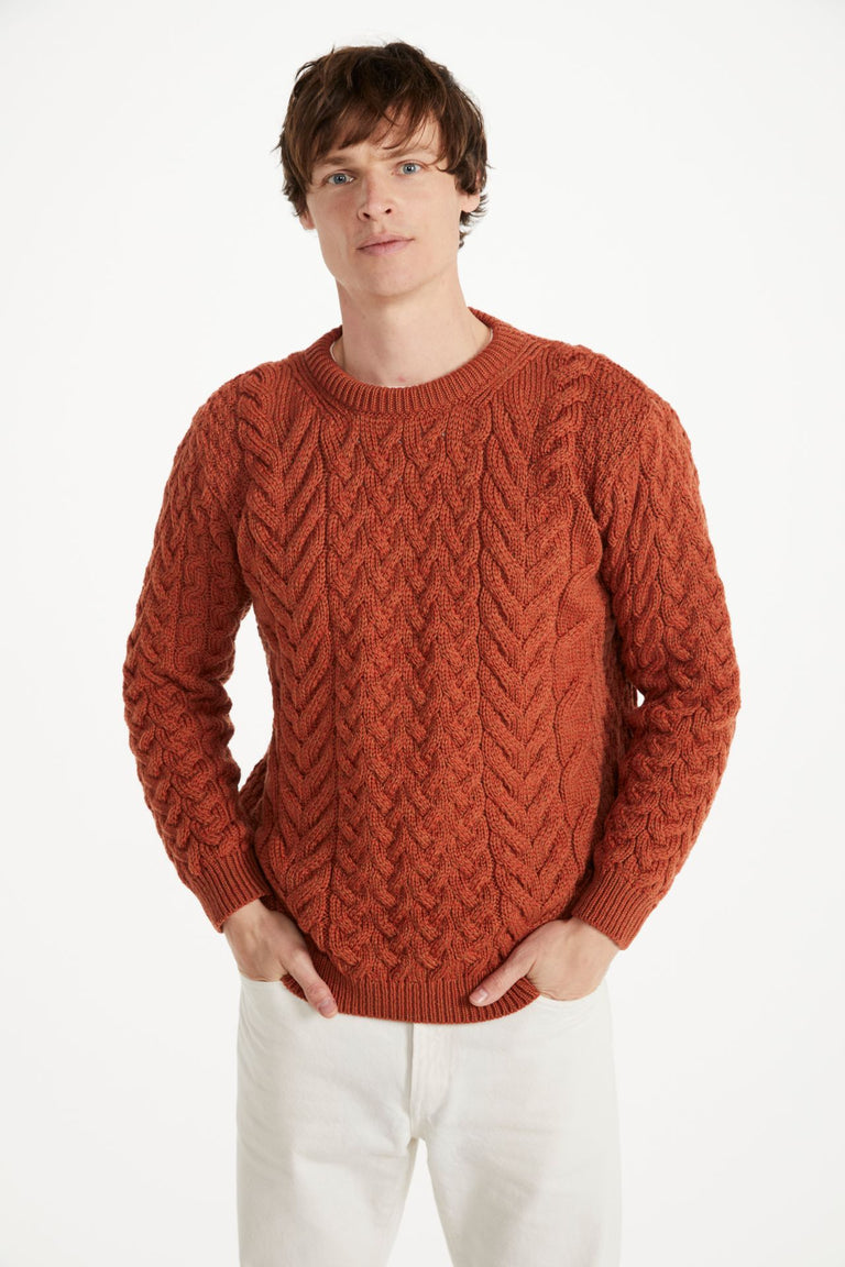 Pull ras du cou Aran pour homme Omey - Rouge Rua