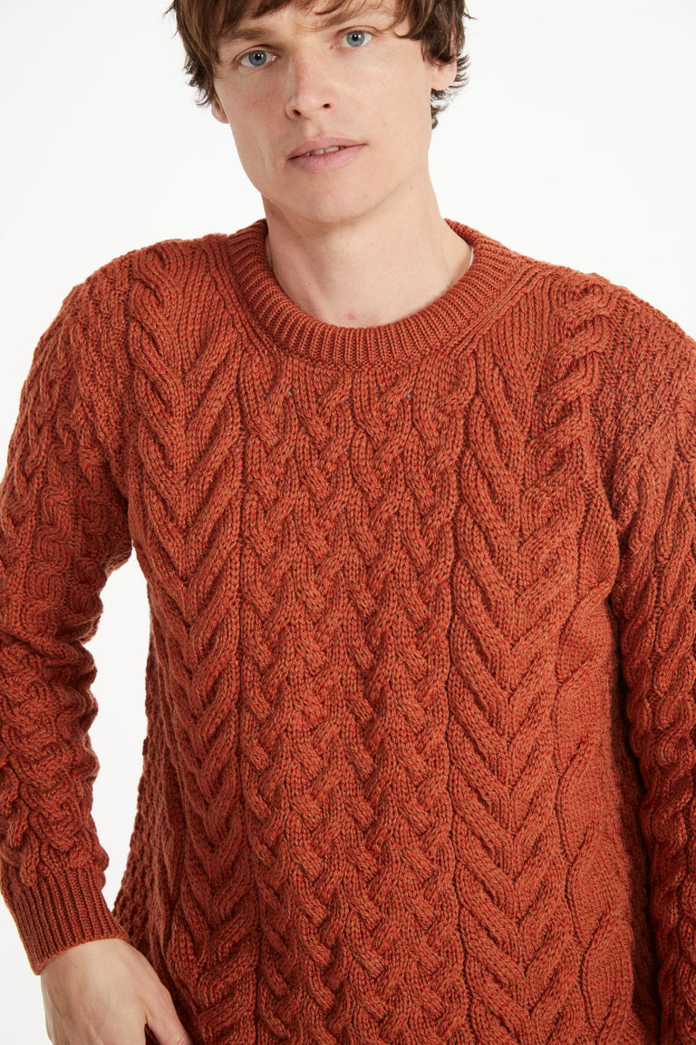 Pull ras du cou Aran pour homme Omey - Rouge Rua
