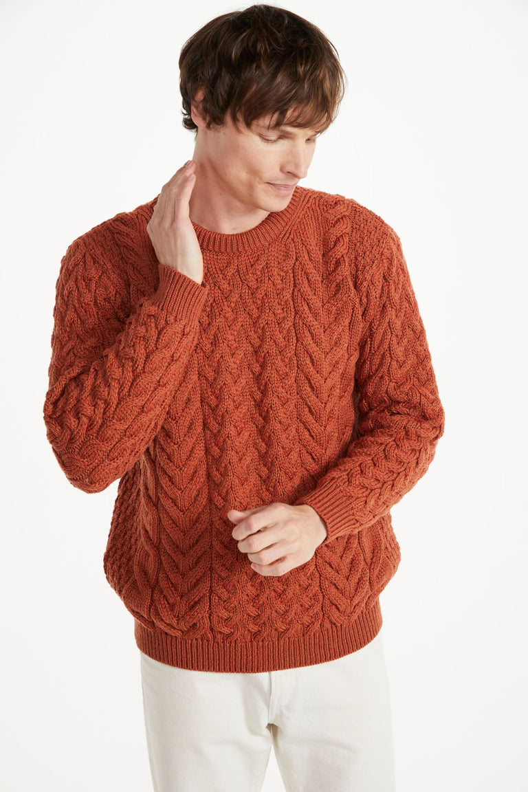 Pull ras du cou Aran pour homme Omey - Rouge Rua