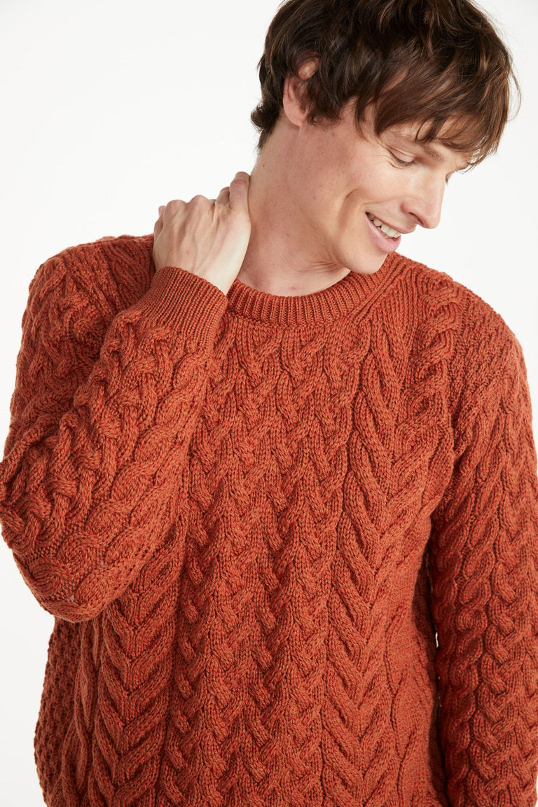 Pull ras du cou Aran pour homme Omey - Rouge Rua