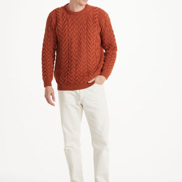 Pull ras du cou Aran pour homme Omey - Rouge Rua
