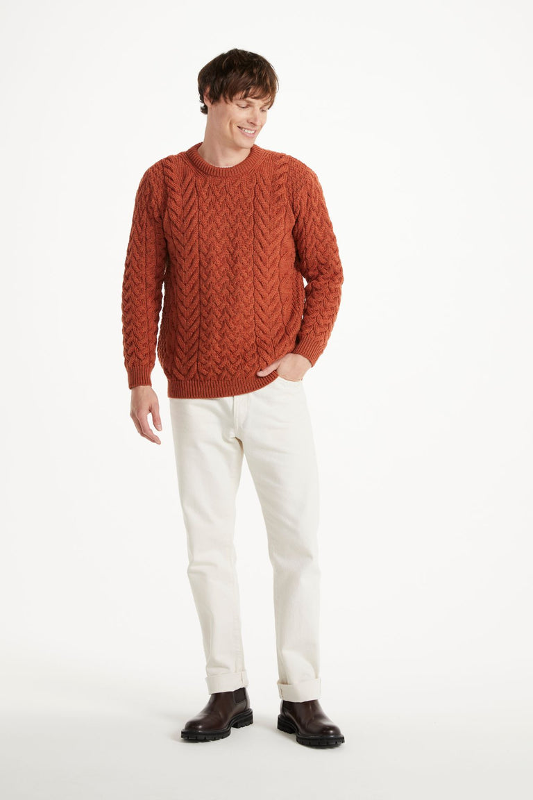 Pull ras du cou Aran pour homme Omey - Rouge Rua