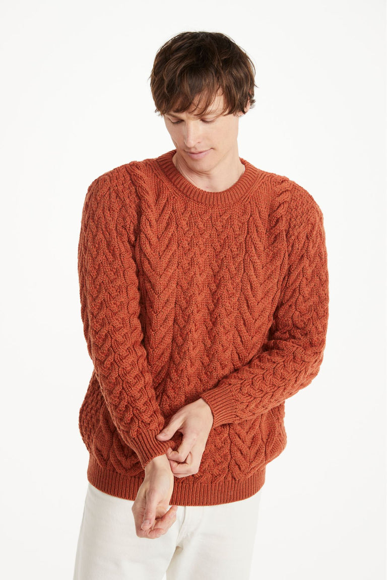 Pull ras du cou Aran pour homme Omey - Rouge Rua