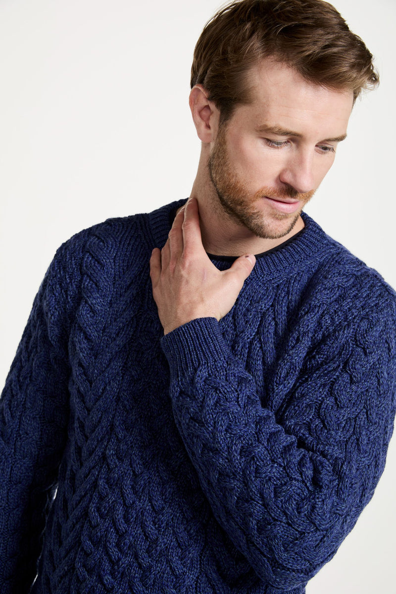 Merino wool sweater, Unisex, wool jumper, made in Ireland, knitwear, crew neck sweater,aran sweater, navy,aran knit
