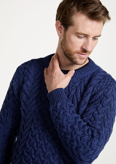 Merino wool sweater, Unisex, wool jumper, made in Ireland, knitwear, crew neck sweater,aran sweater, navy,aran knit