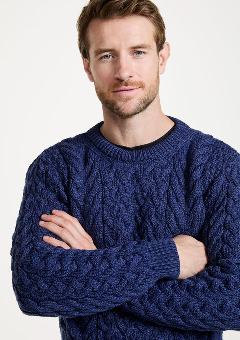 Merino wool sweater, Unisex, wool jumper, made in Ireland, knitwear, crew neck sweater,aran sweater, navy,aran knit