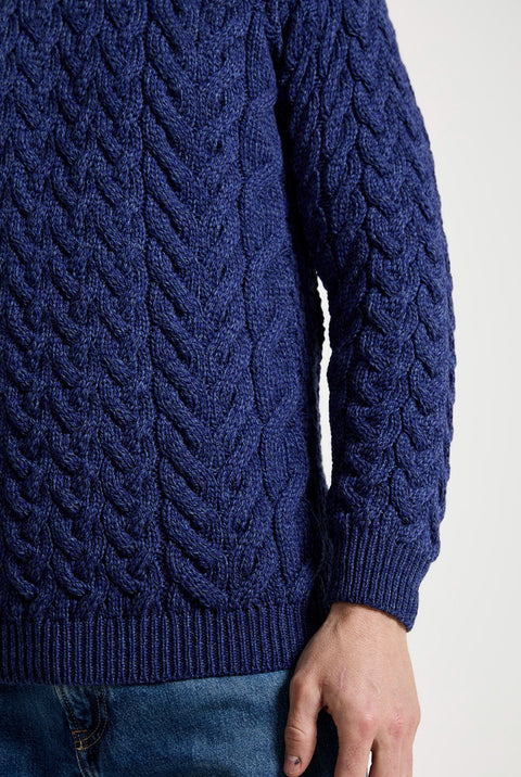 Omey Mens Aran Crew Neck Sweater - Navy