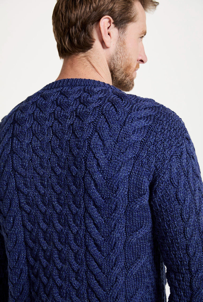 Omey Mens Aran Crew Neck Sweater - Navy