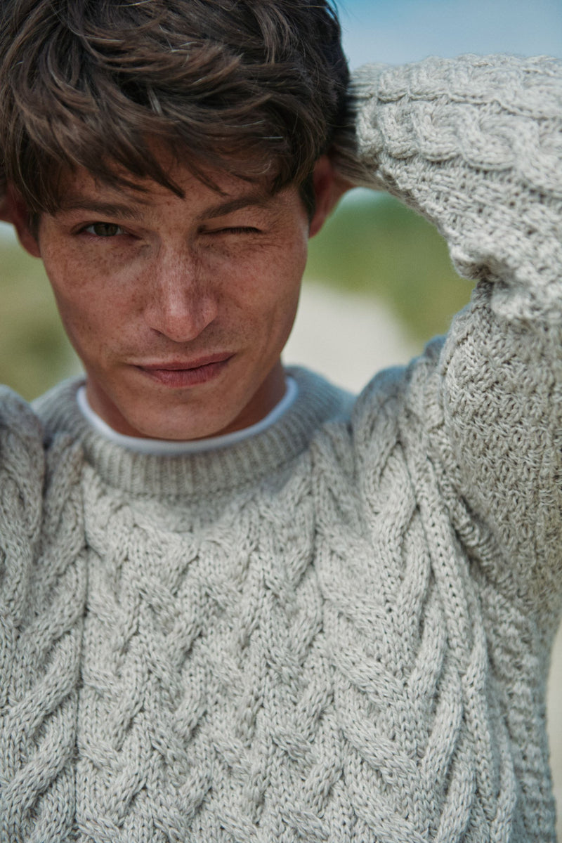 Women's sweater,  merino wool sweater, made in Ireland, Crew neck sweater, cable knit, knitwear, jumper.oat