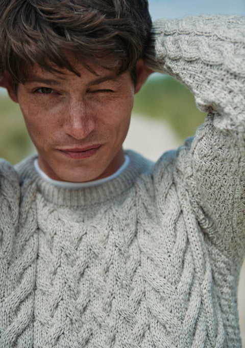 Women's sweater,  merino wool sweater, made in Ireland, Crew neck sweater, cable knit, knitwear, jumper.oat