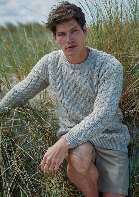Sweater, merino wool, jumper, made in Ireland, Crew neck, cable knit, knitwear.wool jumper,aran, unisex,oat