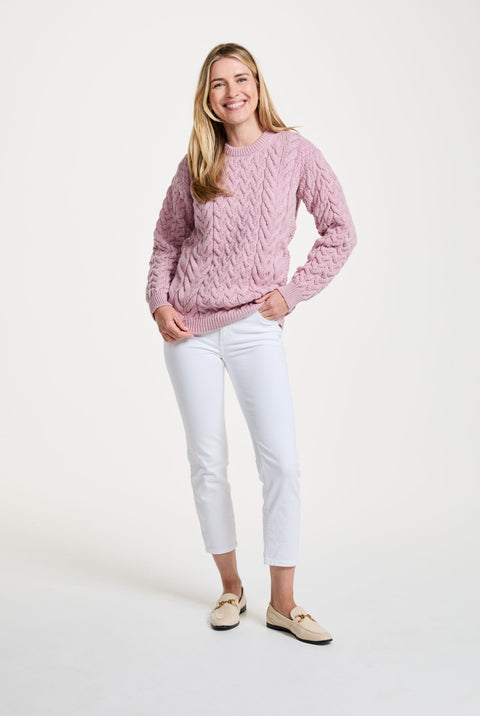 Omey Damen Aran Pullover mit Rundhalsausschnitt - Rosa