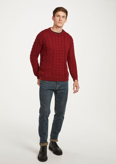 Merino wool, sweater, Unisex, wool jumper, made in Ireland, knitwear, crew neck sweater,aran sweater, red 