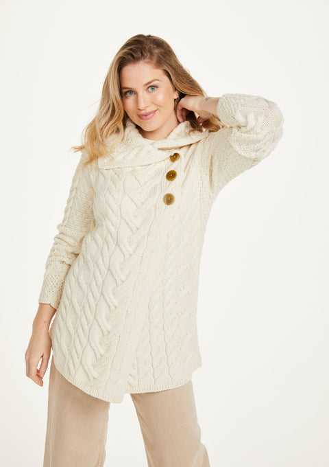 women's cardigan,  Aran, woollen cardigan， merino wool, made in Ireland, Irish sweater, Cardigan for women, knitwear,cream sweater