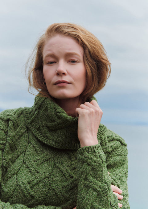 Pull Aran torsadé pour femme Kinsale - Vert