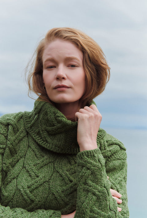 Kinsale Ladies Cable Aran Sweater - Green