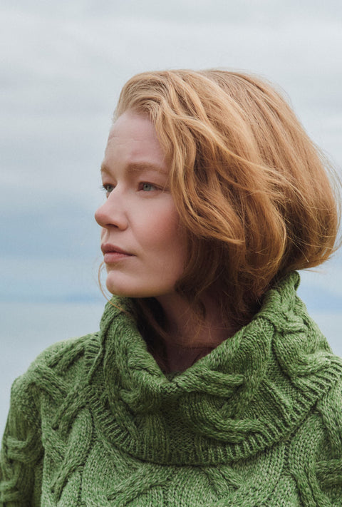 Kinsale Ladies Cable Aran Sweater - Green