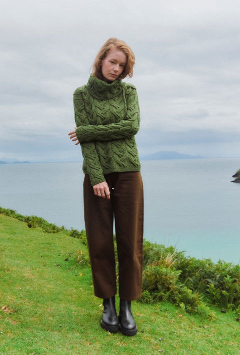 Kinsale Ladies Cable Aran Sweater - Green
