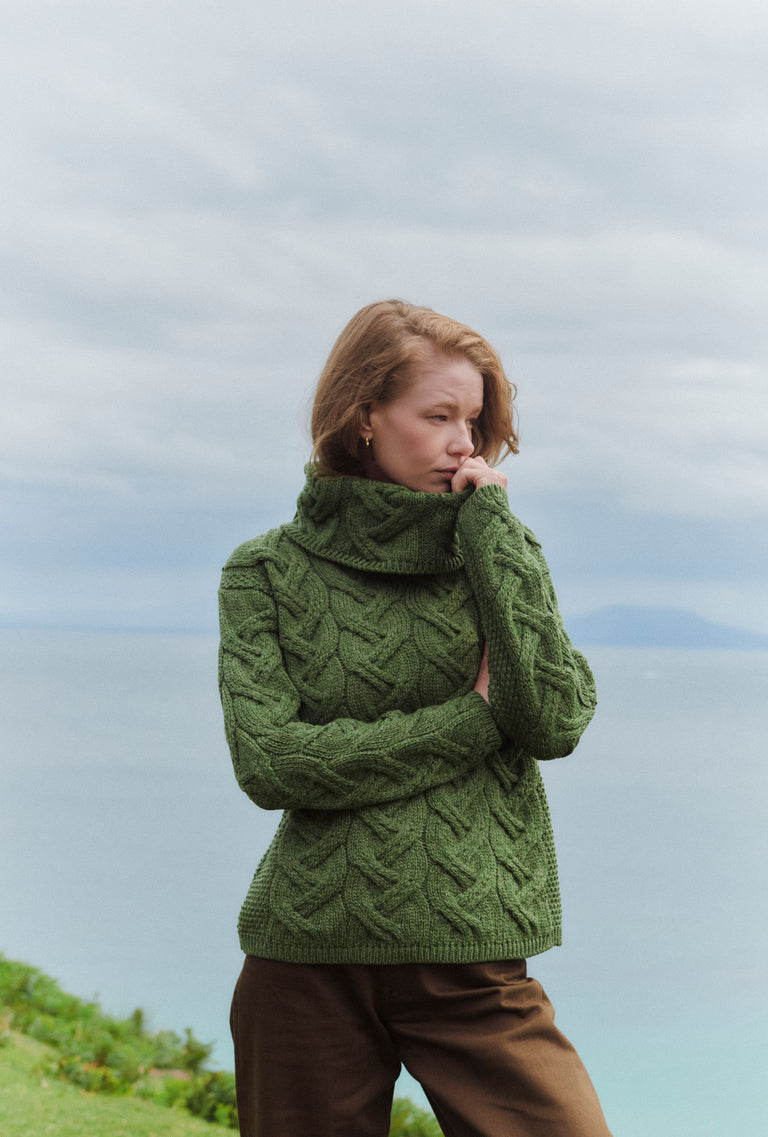 Kinsale Ladies Cable Aran Sweater - Green