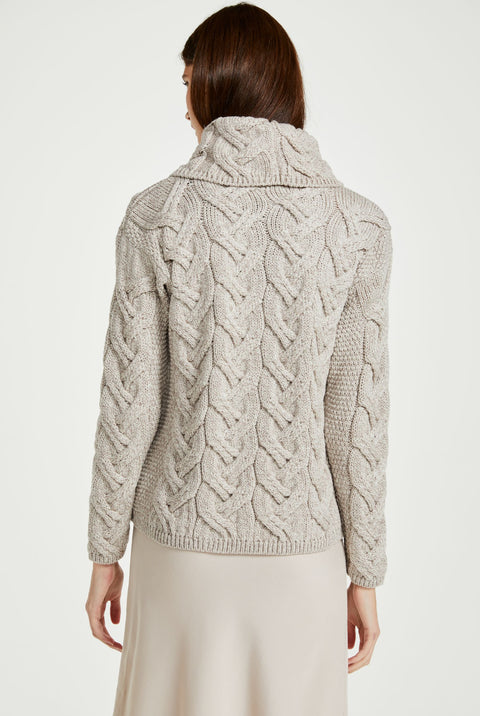 Kinsale Ladies Cable Aran Sweater - Oat