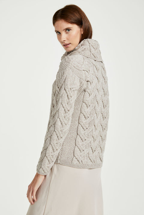 Kinsale Ladies Cable Aran Sweater - Oat