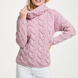Pull Aran torsadé pour femme Kinsale - Rose