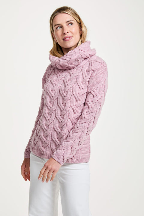 Pull Aran torsadé pour femme Kinsale - Rose