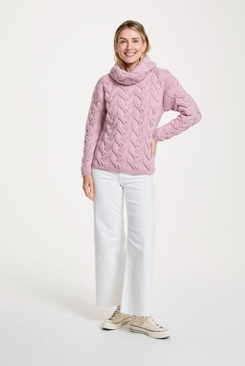 Pull Aran torsadé pour femme Kinsale - Rose