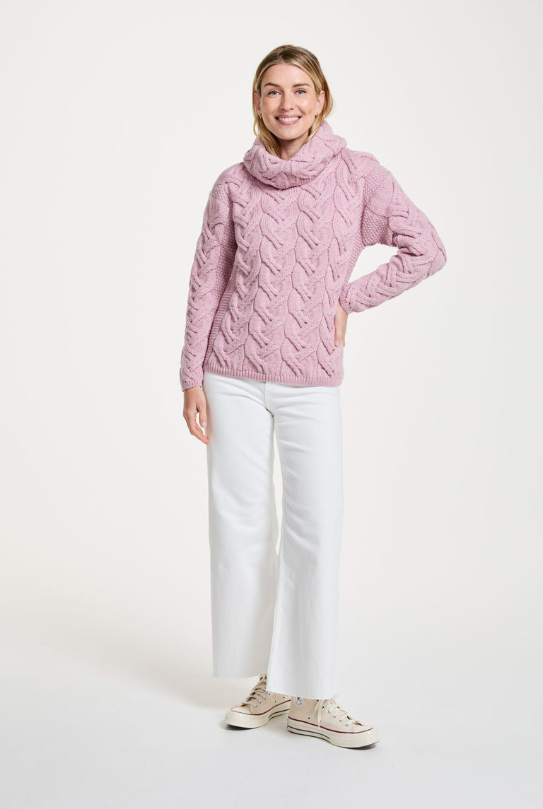 Kinsale Damen-Pullover mit Zopfmuster, Aran-Muster, Rosa