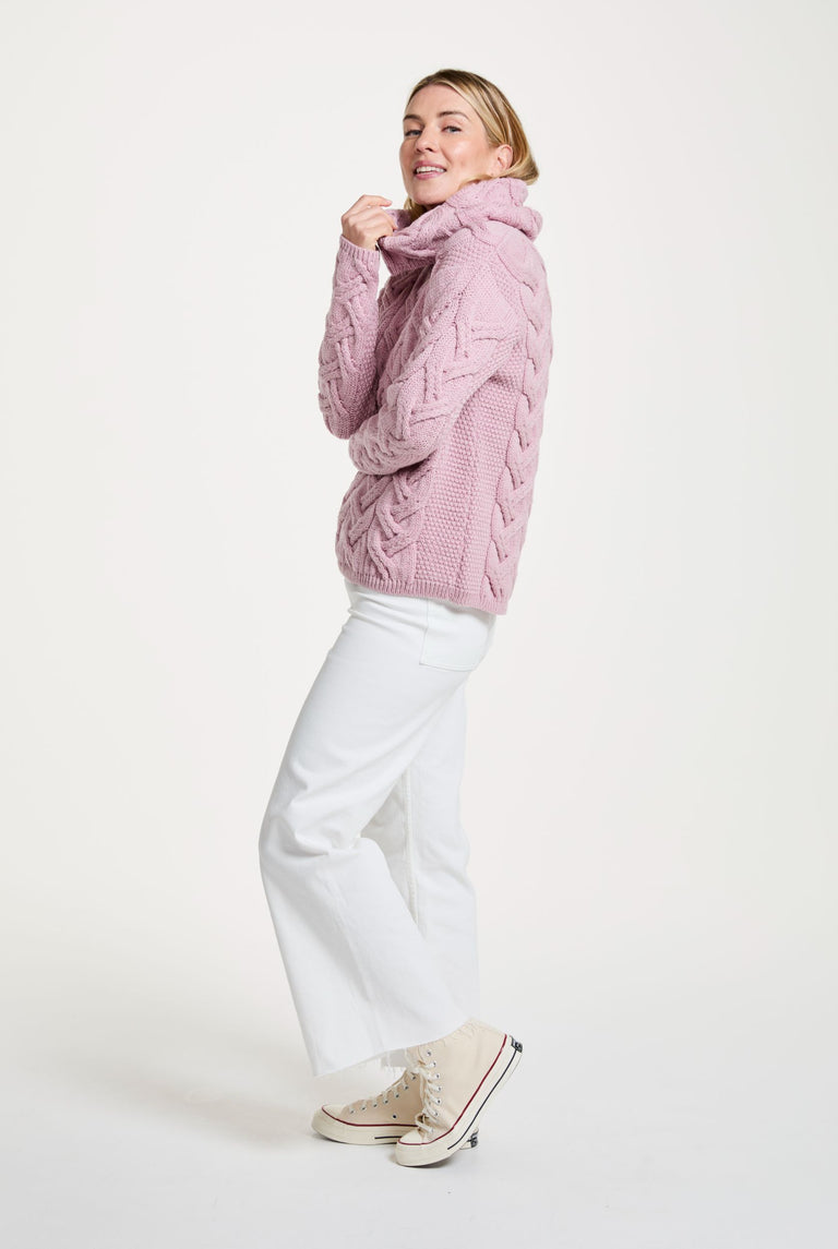 Kinsale Ladies Cable Aran Sweater -Pink