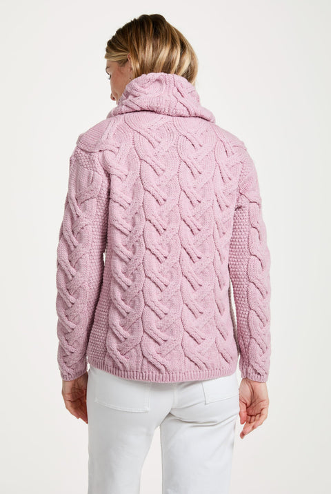 Kinsale Ladies Cable Aran Sweater -Pink