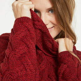 Kinsale Damen Aran-Pullover mit Zopfmuster - Rua Red