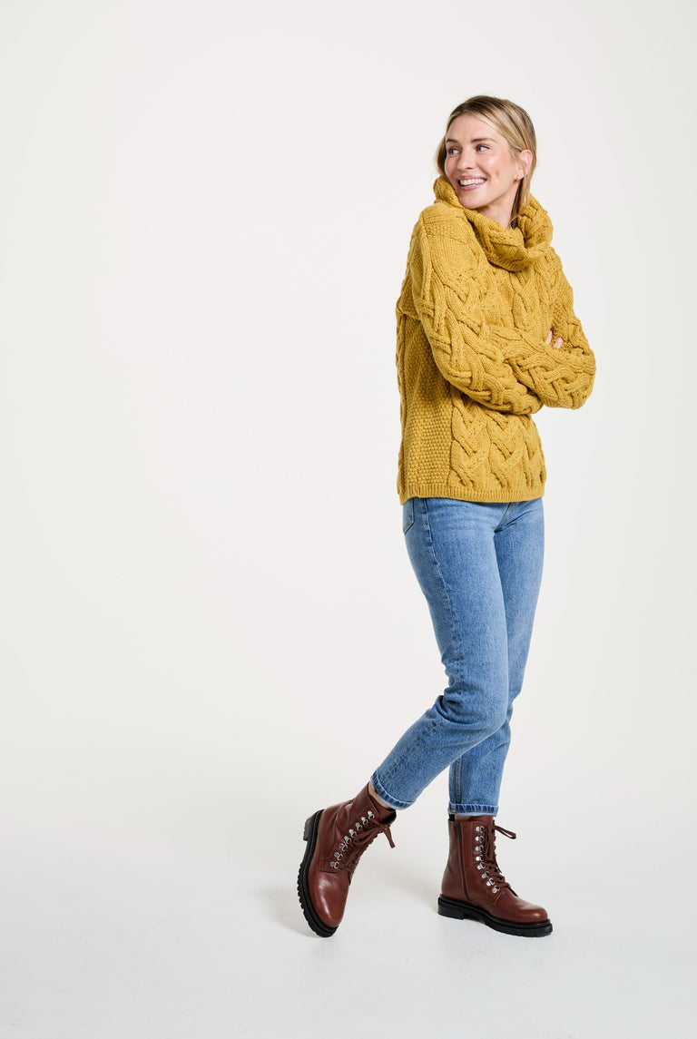 Kinsale Damen Aran-Pullover mit Zopfmuster - Gelb