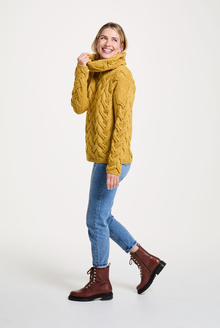 Kinsale Damen Aran-Pullover mit Zopfmuster - Gelb