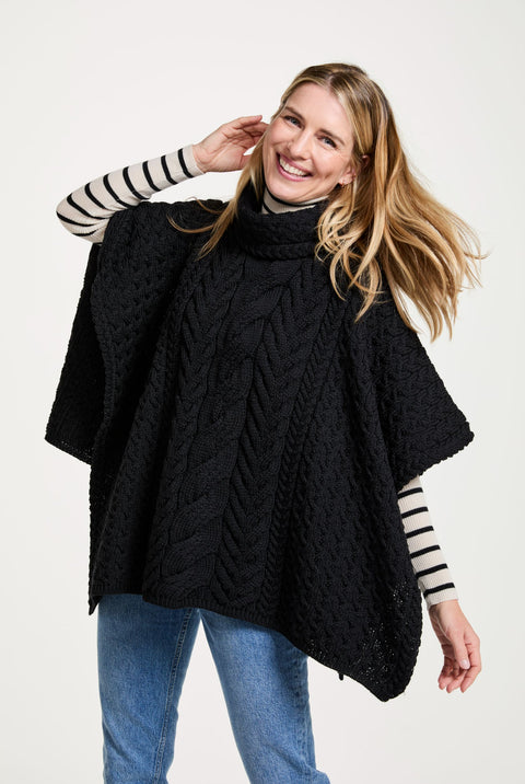 Torc Damen Aran Poncho – Schwarz