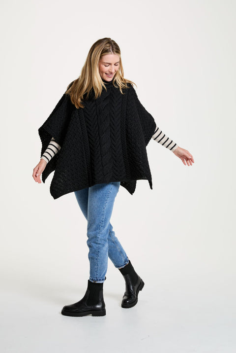 Torc Damen Aran Poncho – Schwarz