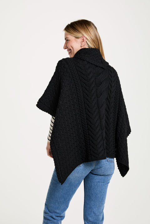 Torc Damen Aran Poncho – Schwarz