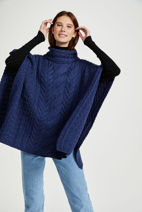 Torc Ladies Aran Poncho - Navy