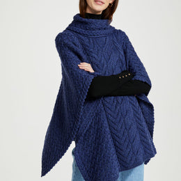 Torc Ladies Aran Poncho - Navy
